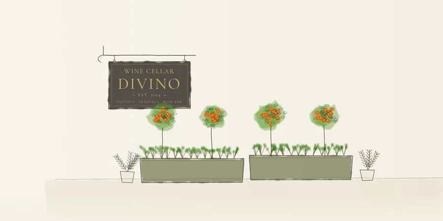 Acquerello dell&rsquo;ingresso di Divino in Via Gibilmanna